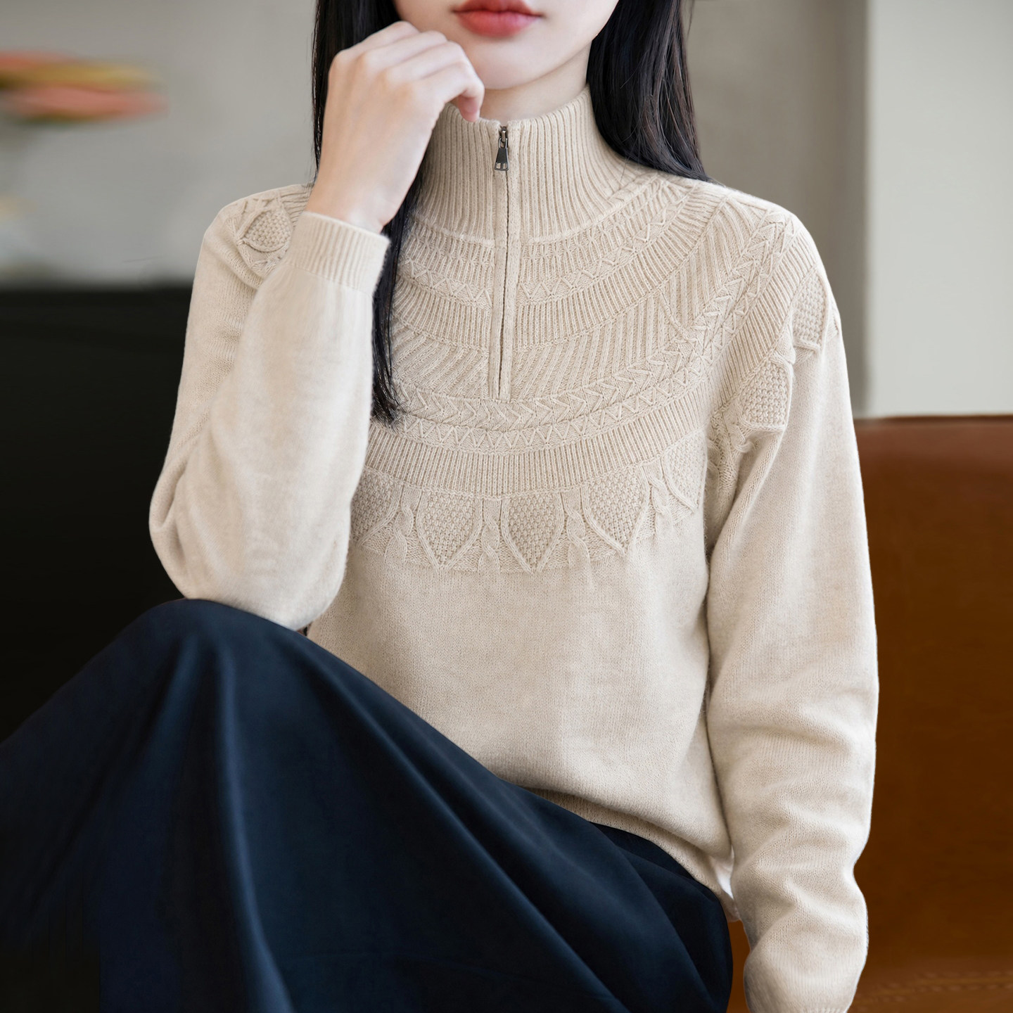 2026新款提花高领秋季大码针织打底衫女洋气中老年女装上衣毛衣