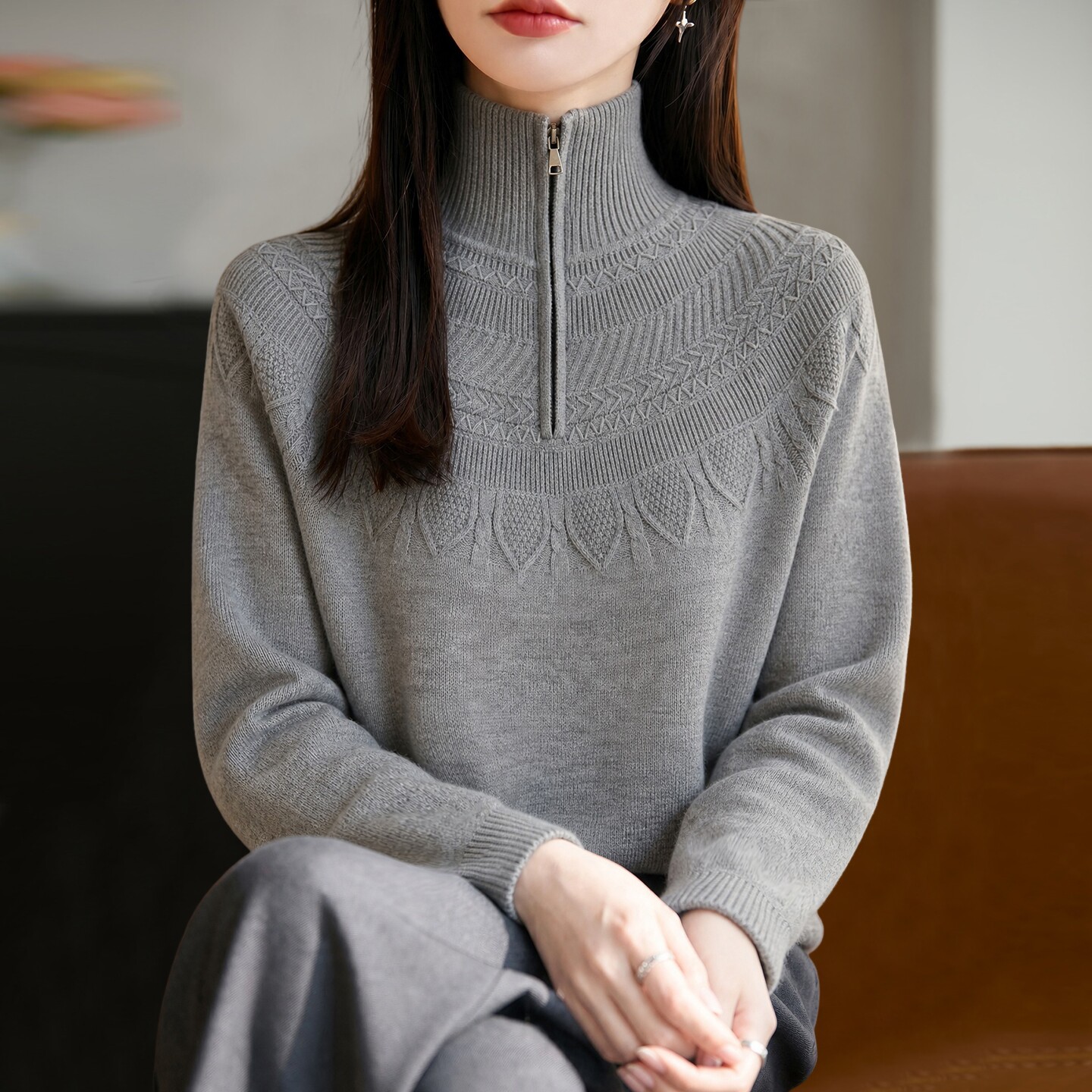 2026新款提花高领秋季大码针织打底衫女洋气中老年女装上衣毛衣