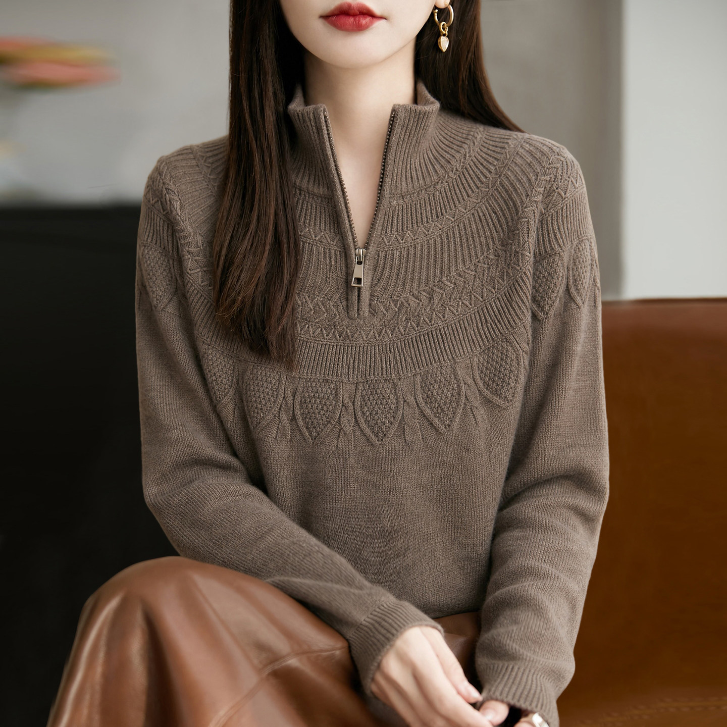 2026新款提花高领秋季大码针织打底衫女洋气中老年女装上衣毛衣