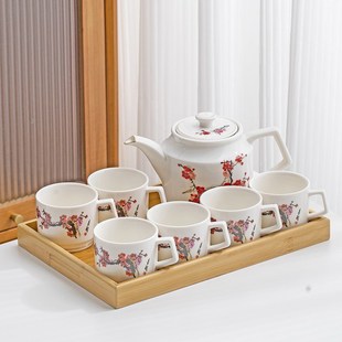 茶壶茶杯大号有耳带茶盘功夫茶具套装 陶瓷中式 家用简约干泡盘茶台