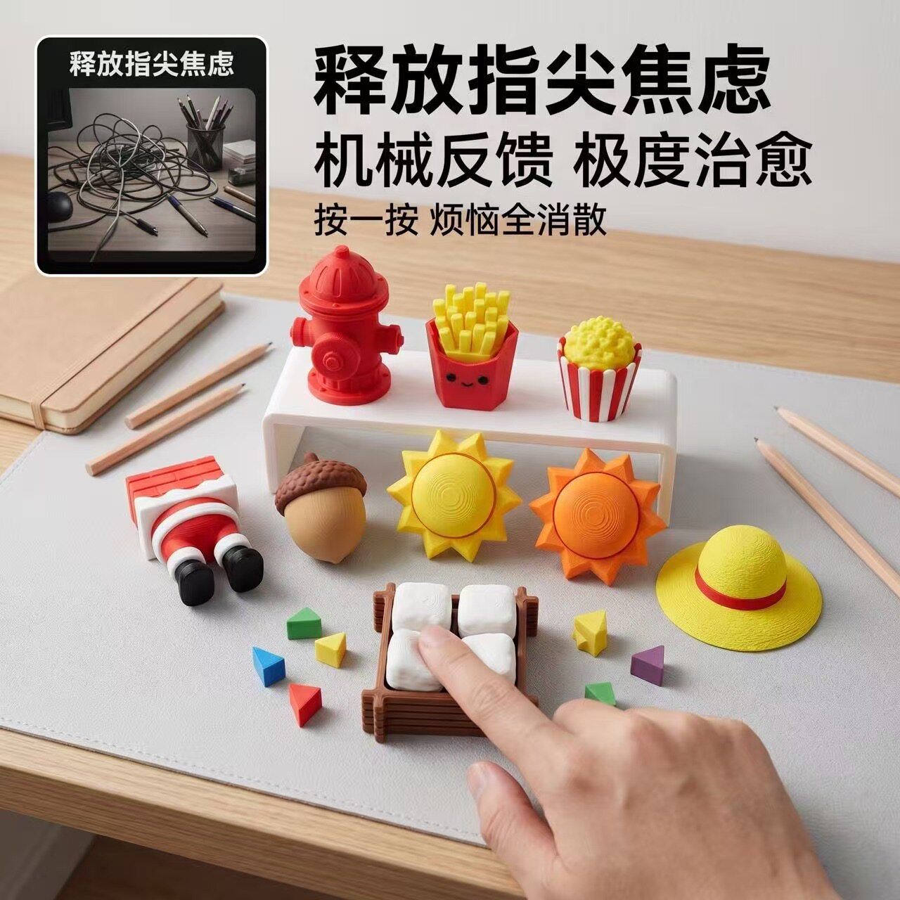 3D打印仿真豆腐爆米花Clicker按键连点器减压钥匙扣创意挂件潮玩