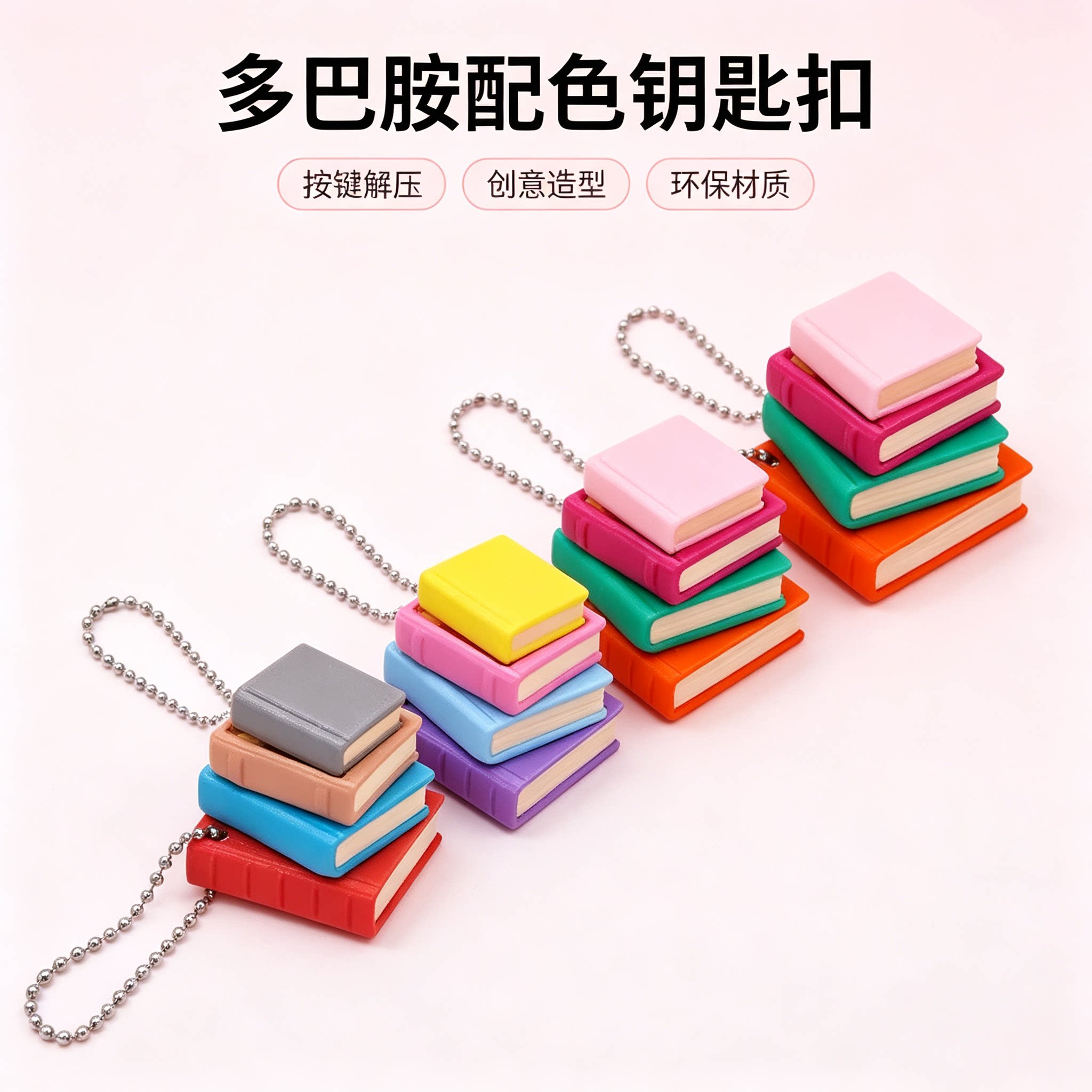 3D打印书本造型解压点击器按键钥匙扣创意挂件减压背包挂饰礼物