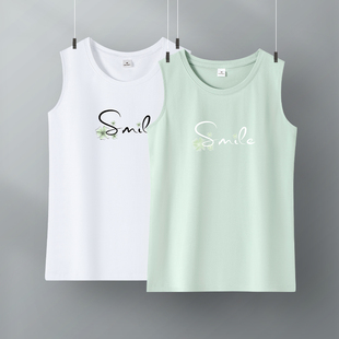 大码 t恤内搭打底衫 高级感上衣外穿夏季 浅绿色宽松纯棉背心女无袖