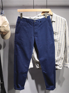 毒类 时尚百搭日系复古洗水棉休闲裤男 韩版修身小直筒男士长裤潮