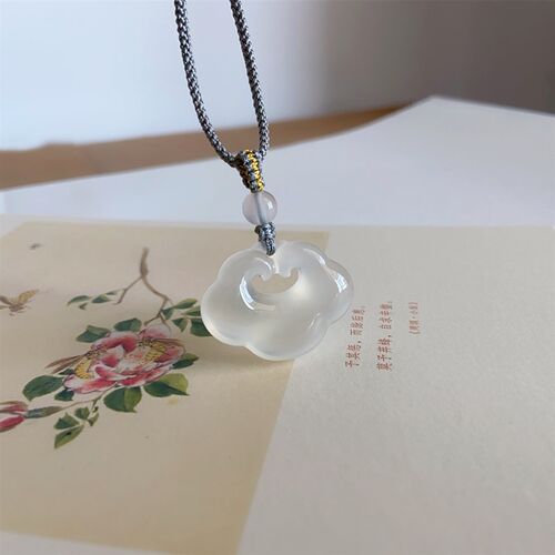 如意 天然冰种玉髓祥云如意吊坠 男女款吉祥好运玉佩锁项链