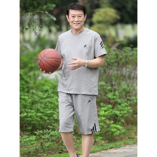 爸爸夏装套装短袖t恤中老年人夏季运动套装男爷爷夏天衣服父亲节