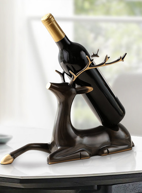 意式现代酒柜高级黄铜鹿摆件餐桌装饰品红酒架轻奢高档酒托工艺品