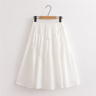 伞裙子 百搭学生中长款 小清新白色高腰a字半身裙女薄款 夏2024新款