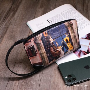 手提包女大容量韩版女士复古彩绘卡通手拎零钱小包包手拿放手机包