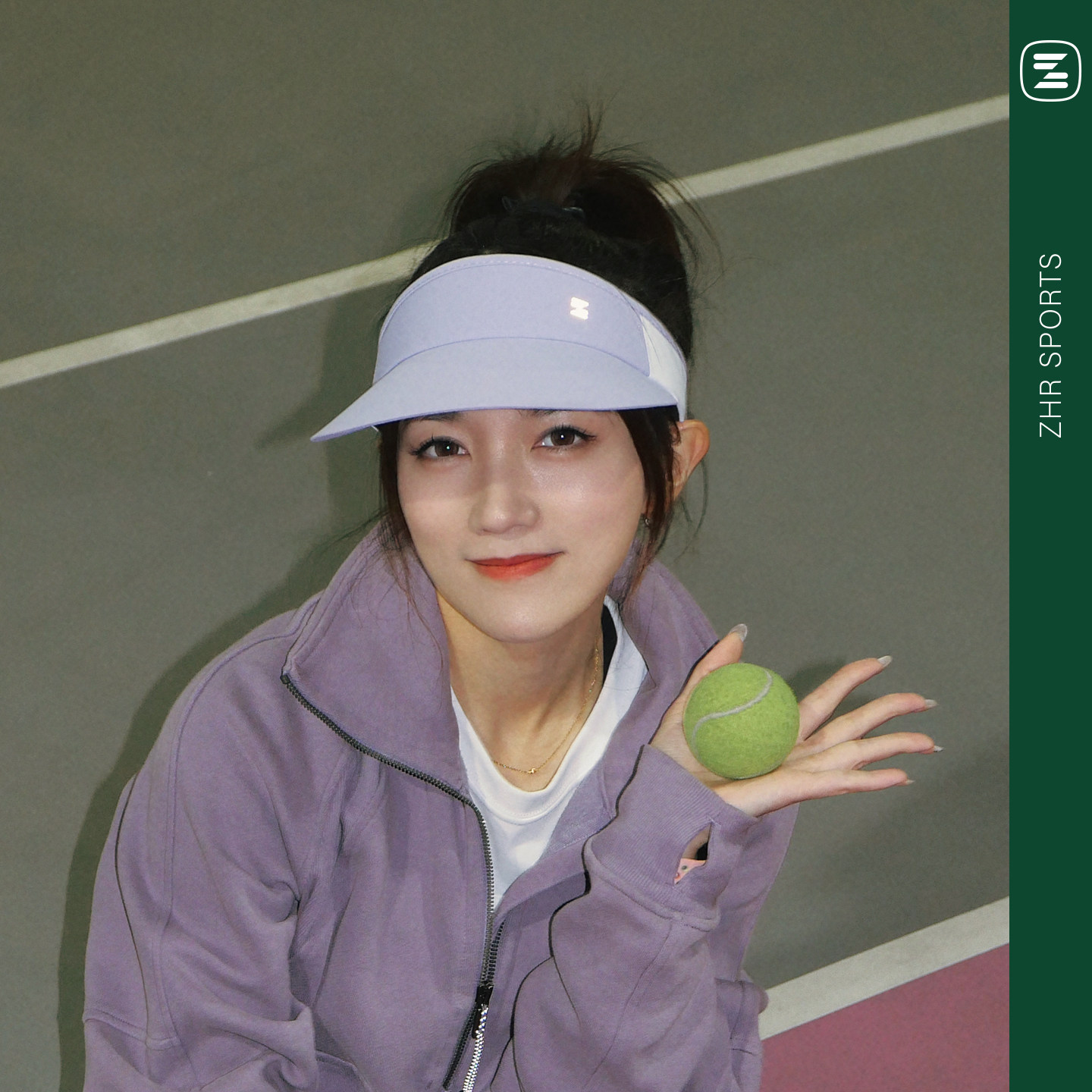 ZHRSPORTS空顶帽子女户外防晒高尔夫帽运动透气拼接紫色网球帽