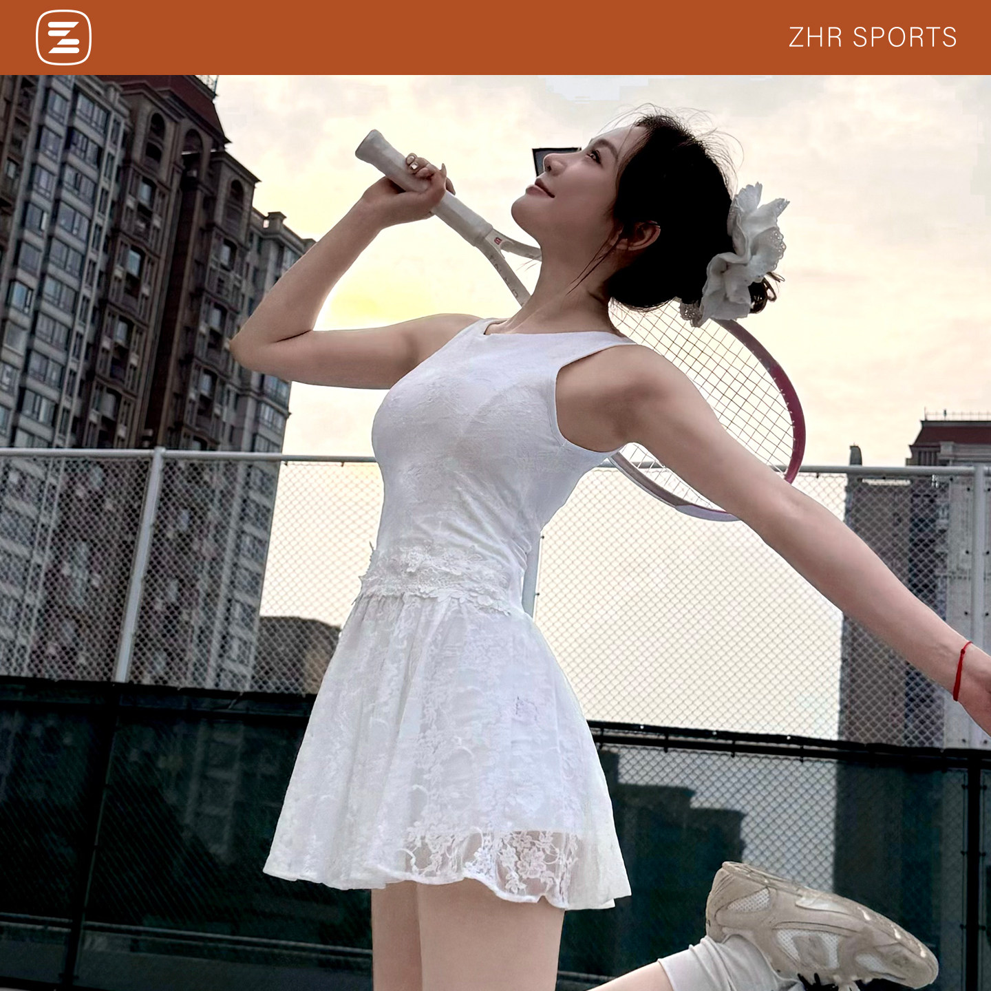 ZHRSPORTS26夏新款大裙摆网球裙送底裤公主连衣裙女运动蕾丝短裙