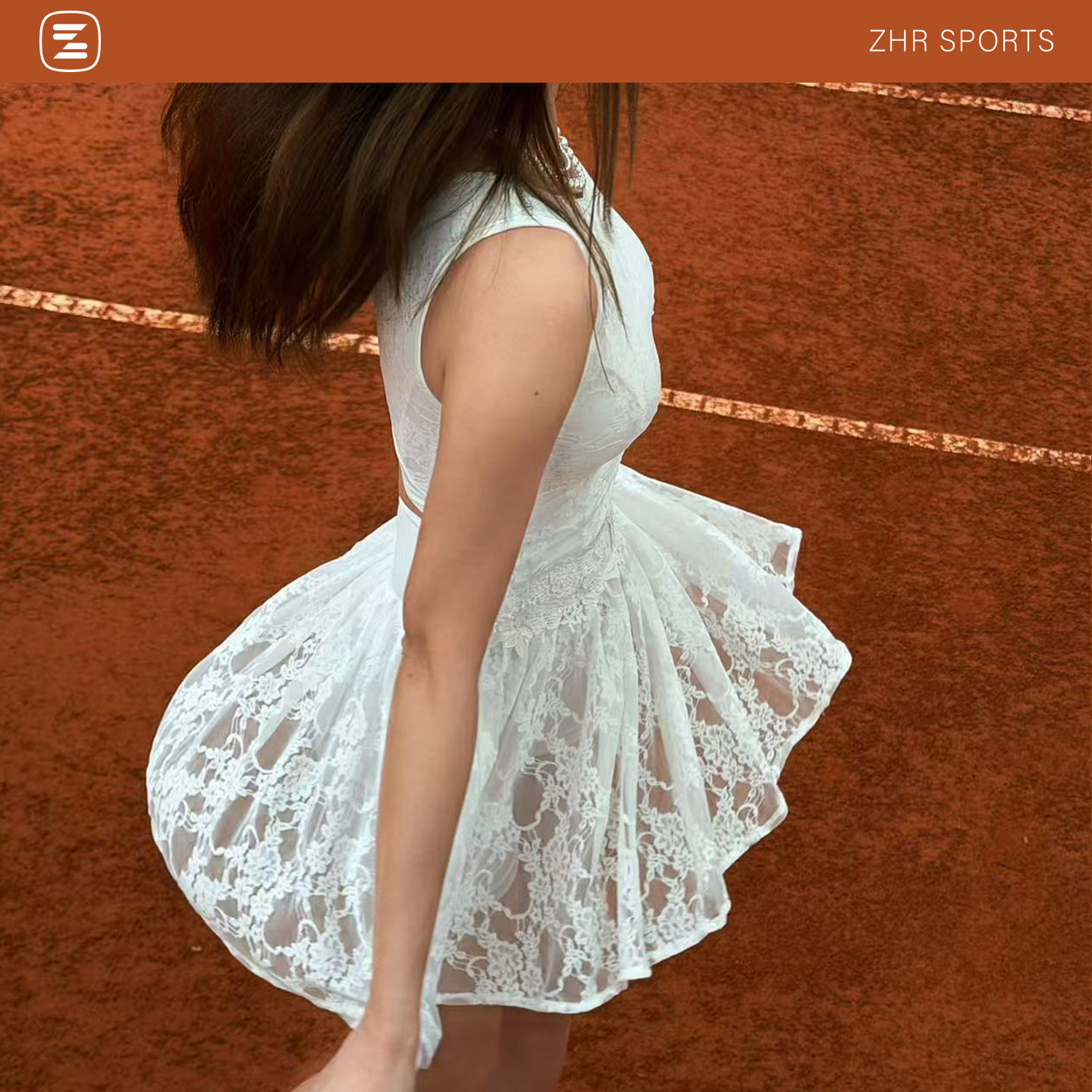 ZHRSPORTS蕾丝公主连衣裙女26夏送底裤新款大裙摆绝美运动网球裙