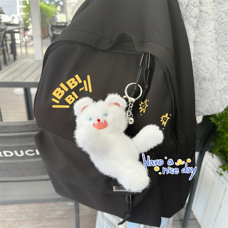 可爱炸毛猫咪公仔汽车钥匙扣卡通黑色小猫钥匙链圈包包挂件情侣女