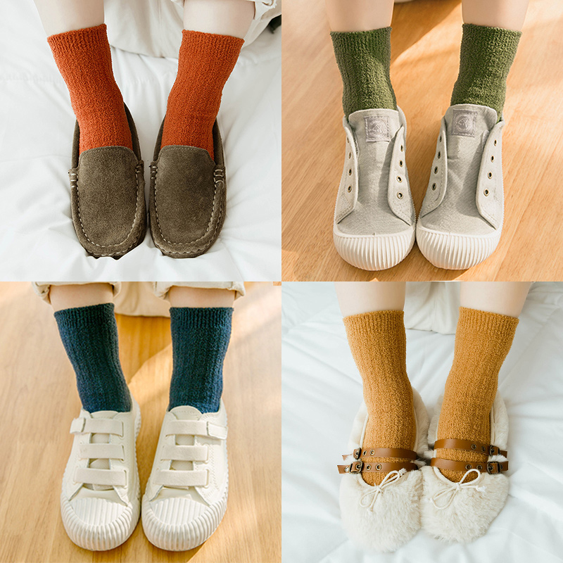 儿童袜子秋冬款加绒加厚男童女童珊瑚绒中筒袜宝宝冬季保暖睡眠袜