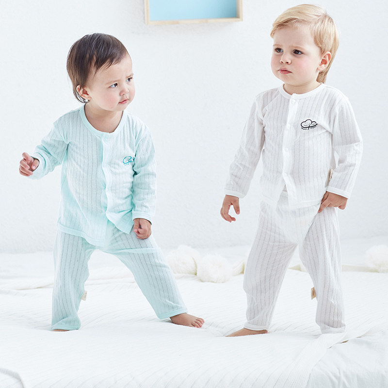 宝宝内衣套装婴儿衣服分体全棉男童睡衣夏季女薄款长袖儿童空调服