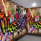 街头舞厅墙纸自粘酒吧网吧壁画街舞嘻哈工业风背景墙装 饰画墙贴画