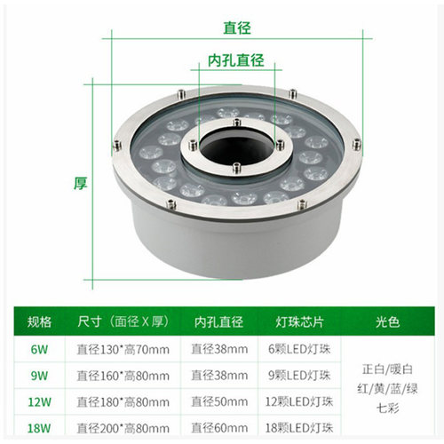 景观鱼池水景池涌泉喷泉低压暖白LED灯12V 24V锦鲤鱼池喷泉潜水灯