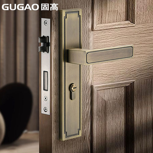 固高新中式门锁室内卧室仿黄古铜家用实木门锁静音磁吸房中式门锁