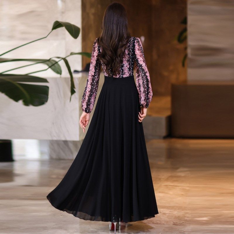 2025年新款春夏秋长袖连衣裙小个子款旅游度假长裙雪纺裙沙滩裙子