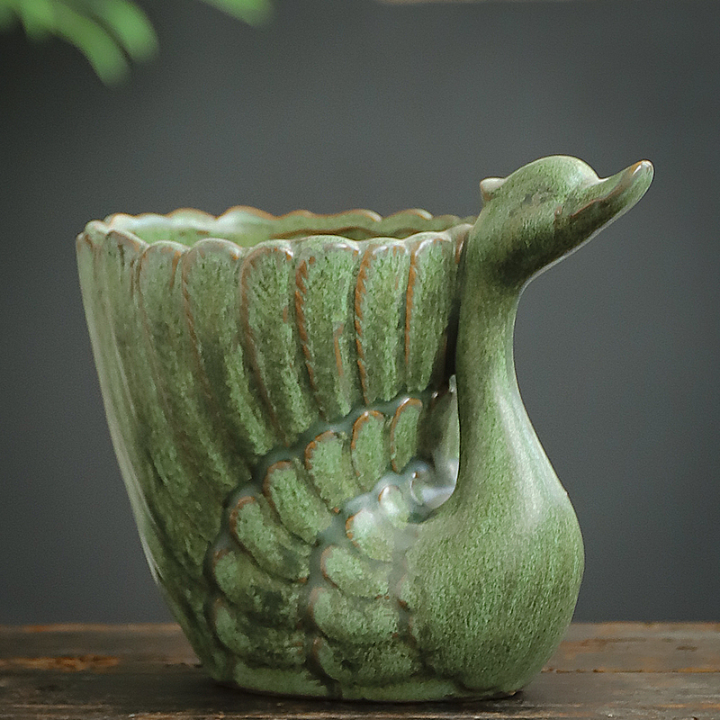 多肉花盆创意个性天鹅室内欧式桌面绿萝简约客厅家用陶瓷动物花盆