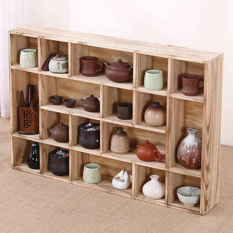禅意博古架实木中式展示架茶叶架壁挂茶具架置物架多宝阁摆件隔断