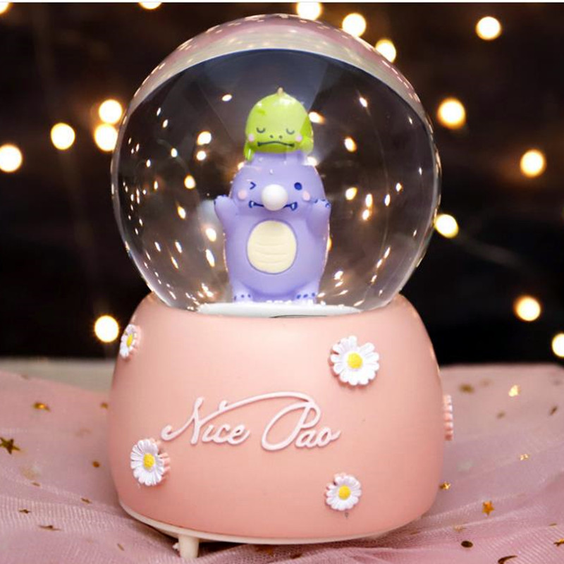 创意彩灯飘雪花可爱泡泡恐龙玻璃水晶球音乐盒男女生儿童生日礼品