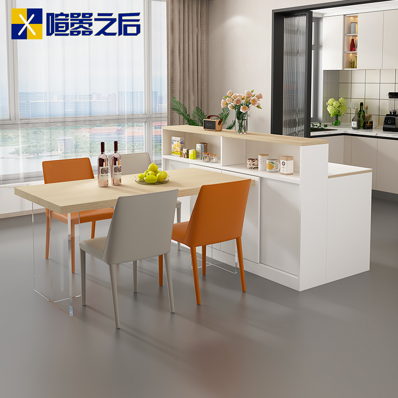 日式原木风岩板岛台简约多功能客厅厨房小户型边柜吧台两用置物柜