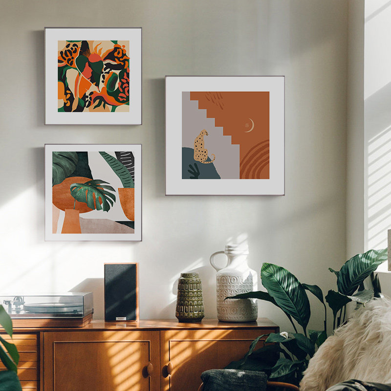 简约北欧热带植物橘野水彩花瓶正方形橙色装饰画玄关走廊鞋柜挂画,家居饰品,现代装饰画,淘宝优惠券,粉丝福利购,淘宝优惠卷