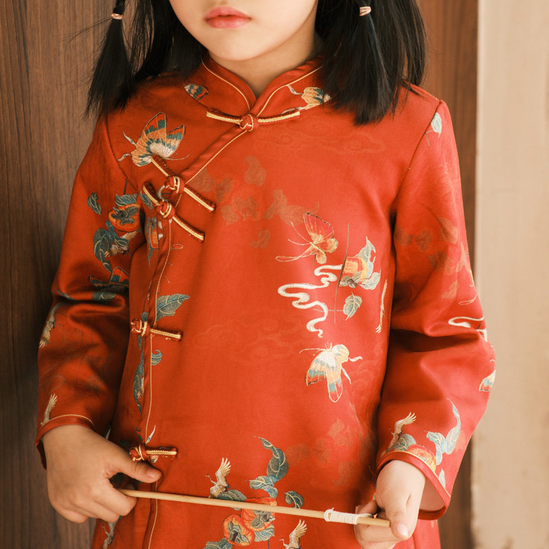女童旗袍秋冬季2022新款儿童古装改良民国风宝宝红色连衣裙中国风