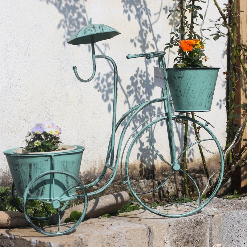 户外欧式铁艺自行车花架子创意庭院落地阳台橱窗装饰家居单车摆件