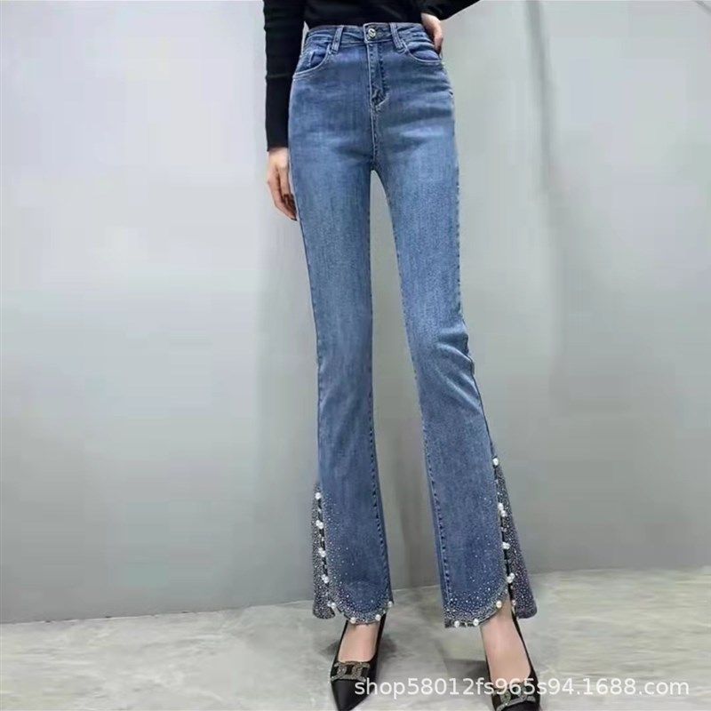 烫砖开叉九分微喇牛仔裤女高腰显瘦2024秋季新款小个子喇叭长裤子,女装/女士精品,牛仔裤,淘宝优惠券,粉丝福利购,淘宝优惠卷