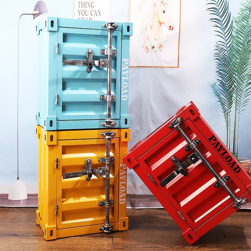 复古工业风创意集装箱铁艺垃圾桶餐厅酒吧商场家居室内收纳床头柜,家庭/个人清洁工具,垃圾桶,淘宝优惠券,粉丝福利购,淘宝优惠卷