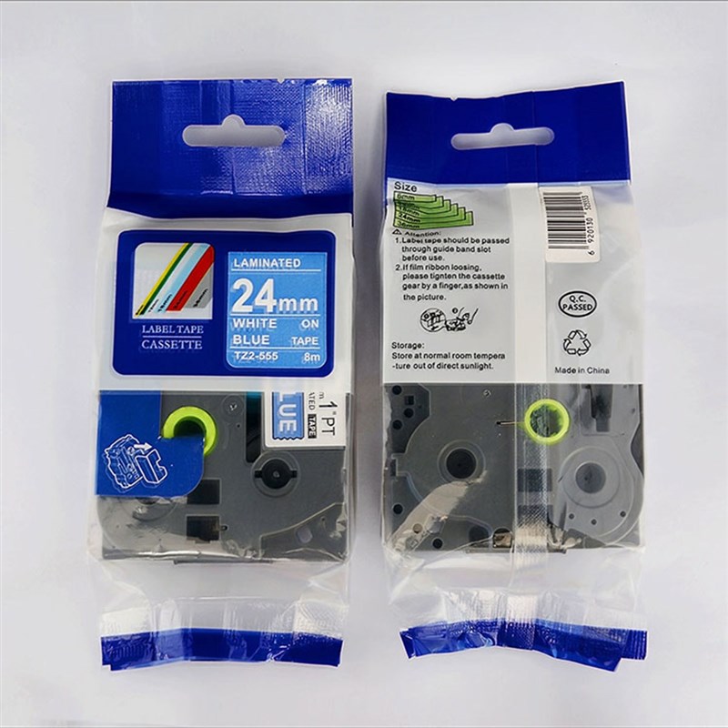 普贴色带TZ2-555覆膜蓝底白字24mm标签机打印纸 PT-7600标签带