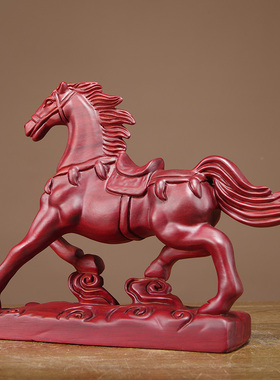 红花梨木雕生肖马摆件实木质雕刻马到成功工艺礼品摆饰家居客厅装