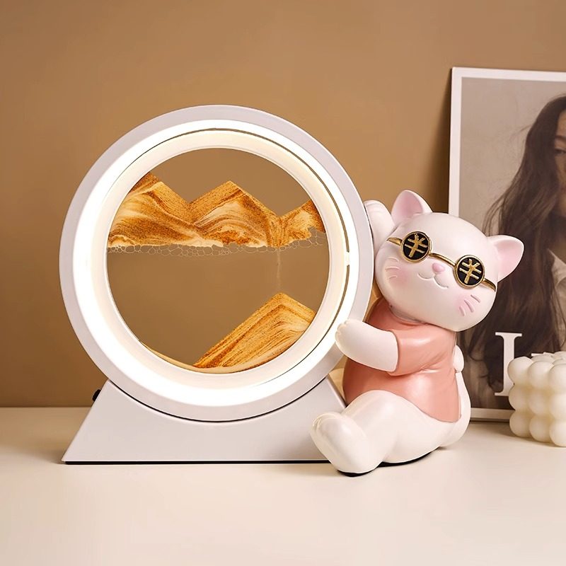 创意招财猫流沙画夜灯桌面沙漏摆件客厅玄关轻奢家居饰品乔迁礼物,家居饰品,装饰摆件,淘宝优惠券,粉丝福利购,淘宝优惠卷