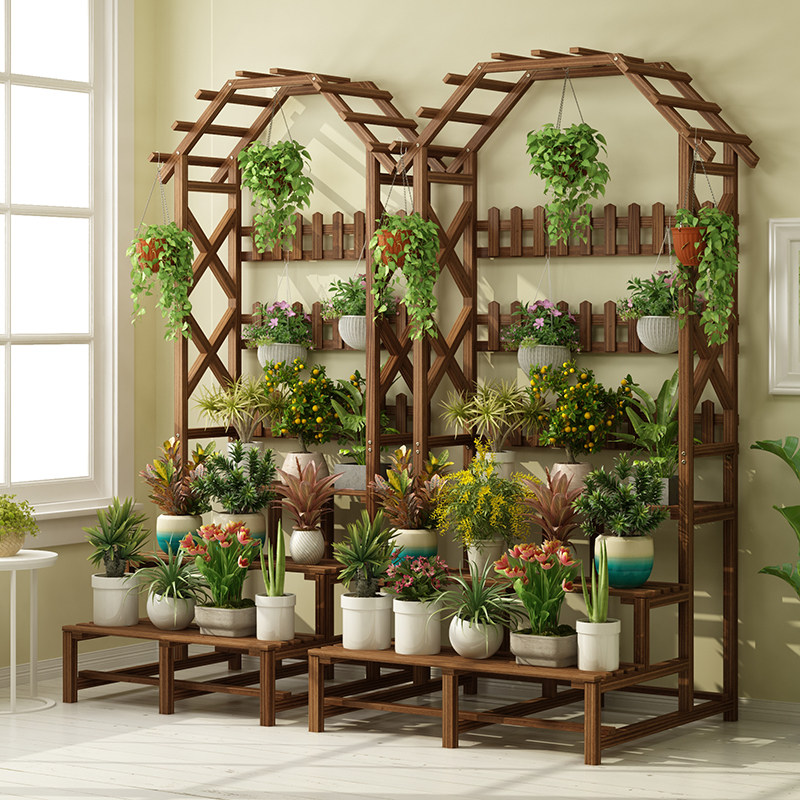 防腐花架子实木多层室内阳台置物架落地悬挂式客厅多肉盆栽架简约