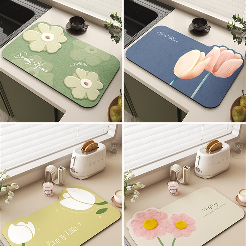 厨房沥水垫台面吧台桌面碗筷隔水控水垫硅藻泥卫生间洗手台吸水垫