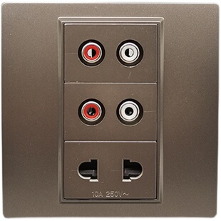 深灰色86型2个莲花音频免焊二插电源插座双孔AV音频免焊二眼二孔