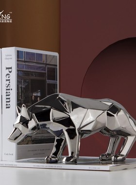 空间港抽象几何陶瓷动物狼桌面软装饰品样板房卧室客厅创意摆件