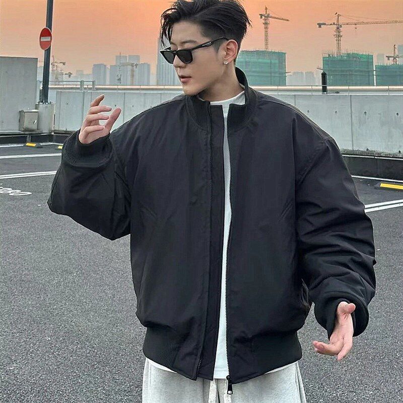 美式飞行员夹克棉服男士冬季廓形蝙蝠袖短款棉衣防寒保暖立领外套