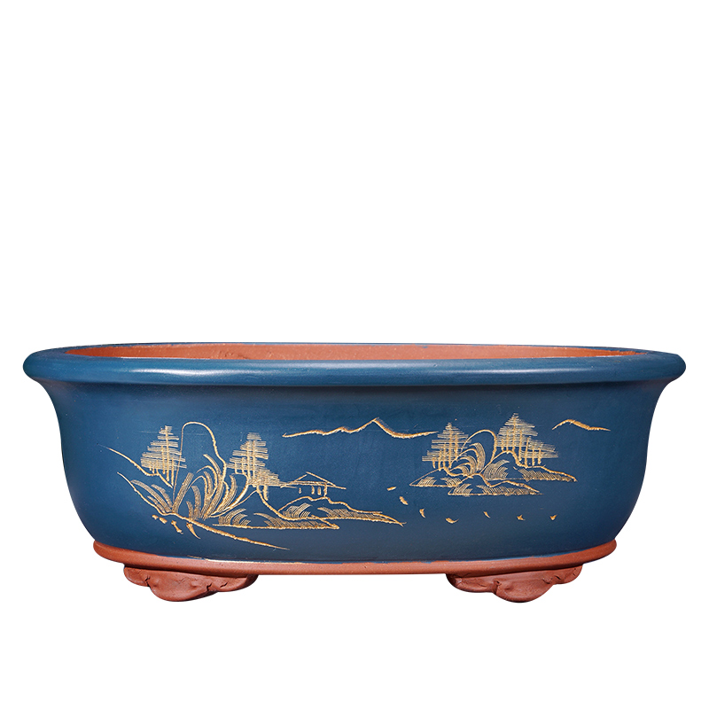 宜兴紫砂特大号加宽加深椭圆形盆景花盆 仿古色老桩盆 破损包赔