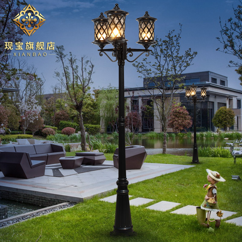 3头高杆景观路灯室外防水庭院花园小区欧式灯别墅家用复古led户外