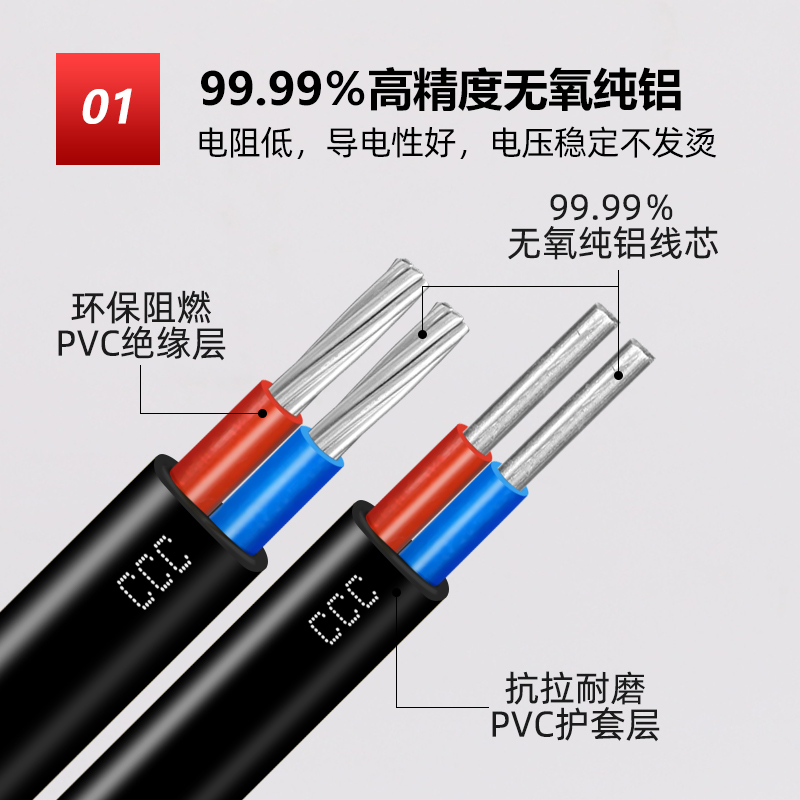 铝芯电线国标铝线家用户外防晒防老化电缆线护套线2芯6 10 16平方