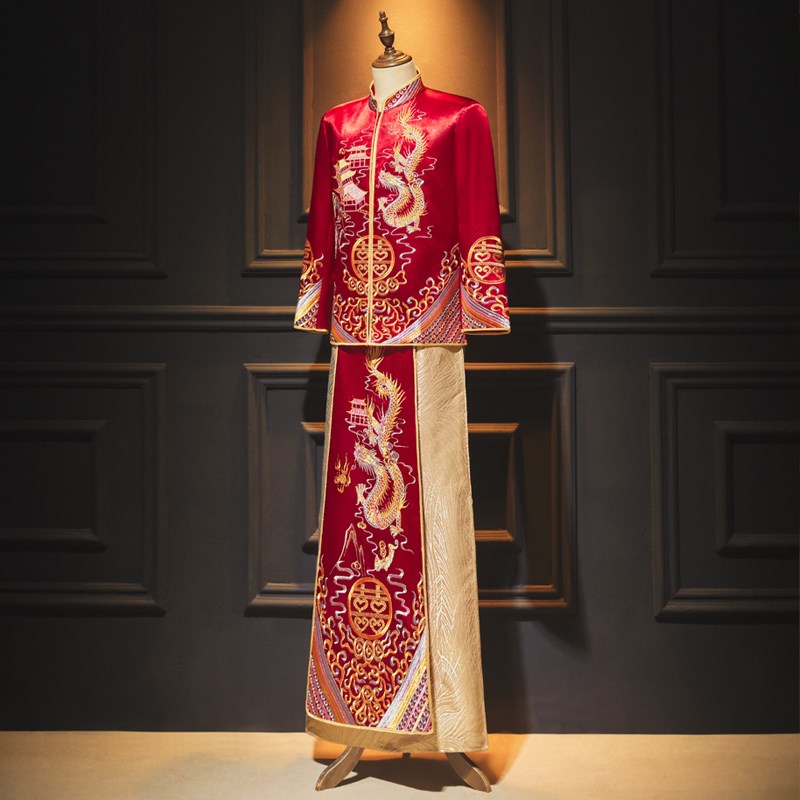 秀禾服男士2024新款中式结婚礼服新郎接亲敬酒服大码唐装男龙凤褂