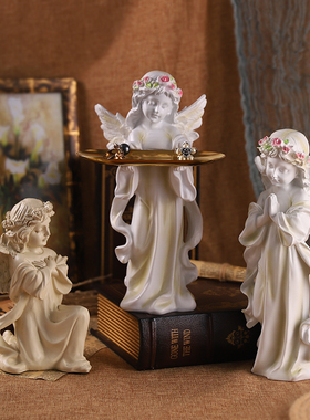 小天使女孩摆件复古欧式石膏雕塑雕像法式婚礼装饰品桌面艺术摆设