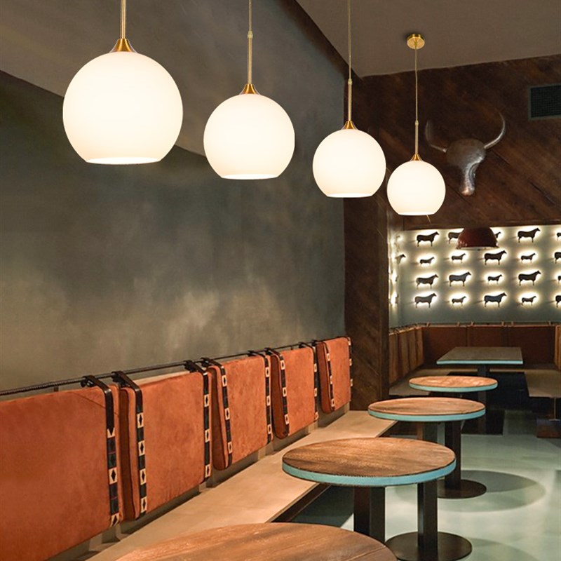 法式轻奢餐厅铜色理发店简约床头店铺商用奶茶店吧台玻璃圆球吊灯