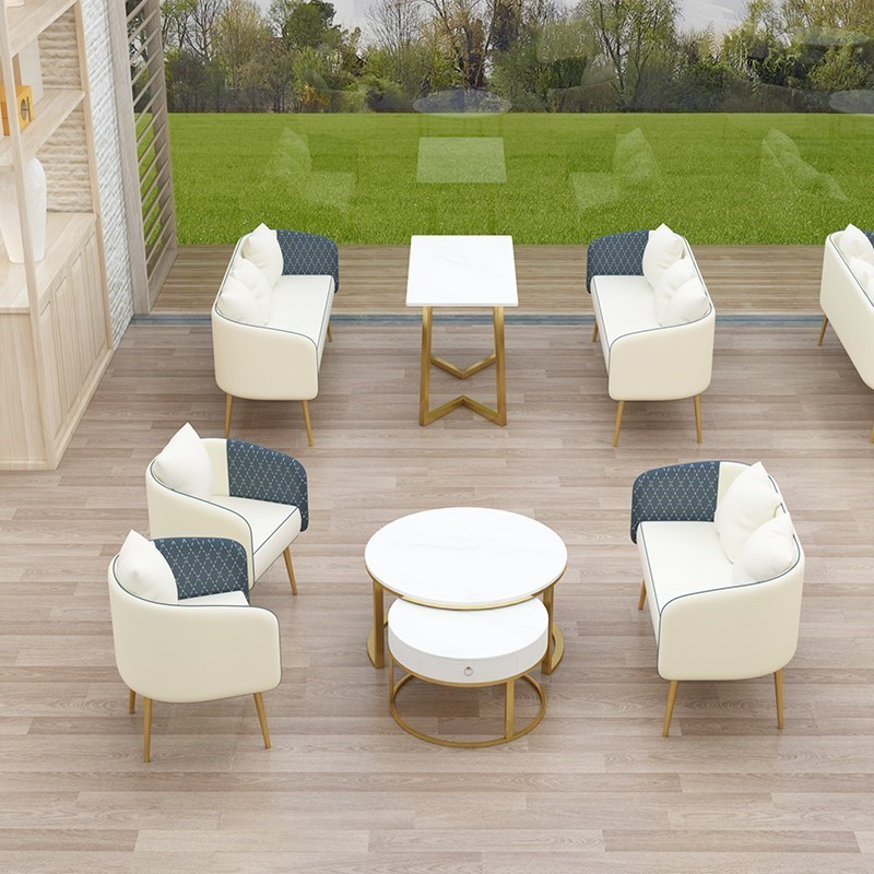 轻奢咖啡甜品奶茶店卡座铁艺大理石茶几餐饮网红沙发90岩板餐桌椅