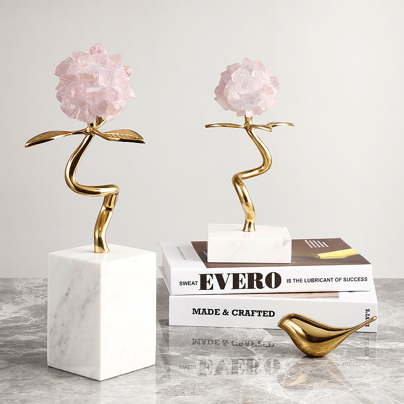 天然水晶石玫瑰粉色花球电视柜家居抽象艺术摆件女孩房间软装饰品,家居饰品,装饰摆件,淘宝优惠券,粉丝福利购,淘宝优惠卷