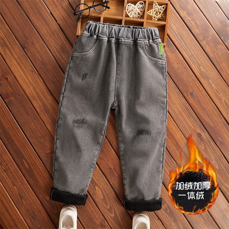 儿童牛仔裤加绒加厚秋冬款4男童5春秋季6中大童7洋气8休闲9岁长裤