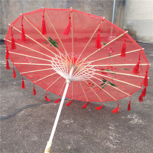 流苏带纱古装女花伞花城cos红伞动漫伞古风汉服油纸伞拍照道具伞